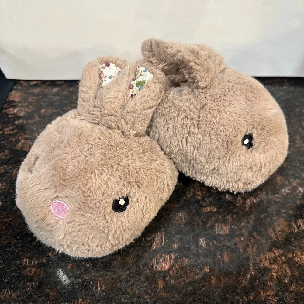Wonder Nation Bunny Rabbit Plush Slippers Kids Size 13-1 Beige Brown Fuzzy Fun